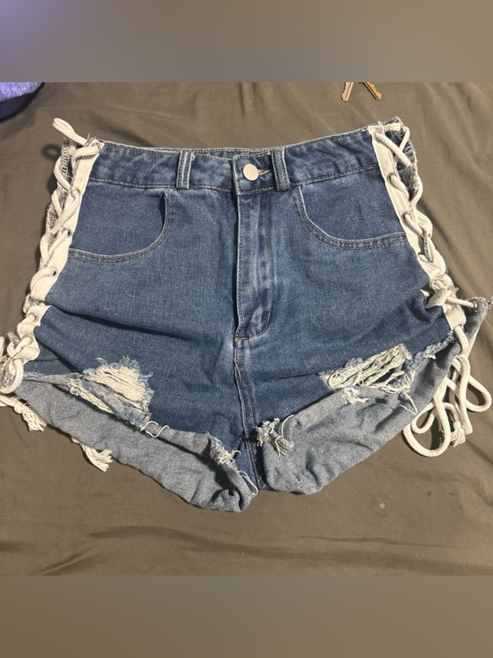 High-Rise Blue Denim Lace-Up Women’s Shorts